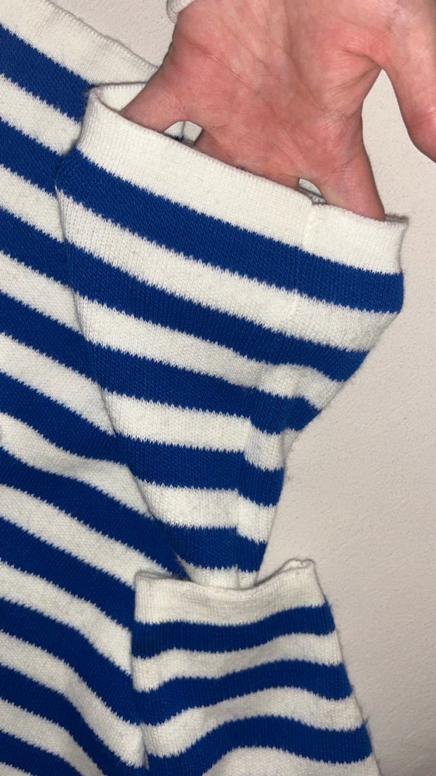 Mavi Beyaz Çizgili Kadın Triko - Görsel 3