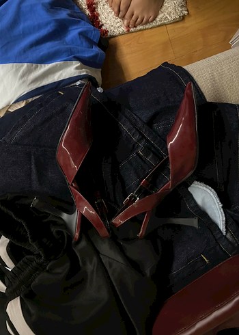 39 Beden bordo Renk Bordo Deri Tokalı Stiletto Topuklu Kadın Ayakkabı