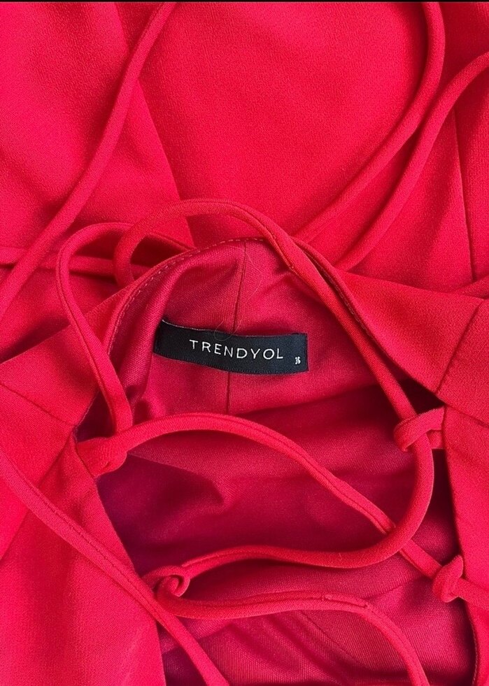 Kırmızı  V Yaka Mini Şık Abiye Elbise - Görsel 5