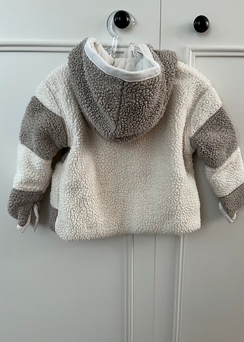 12-18 Ay Beden Kapüşonlu Erkek Çocuk Gri Peluş Ceket