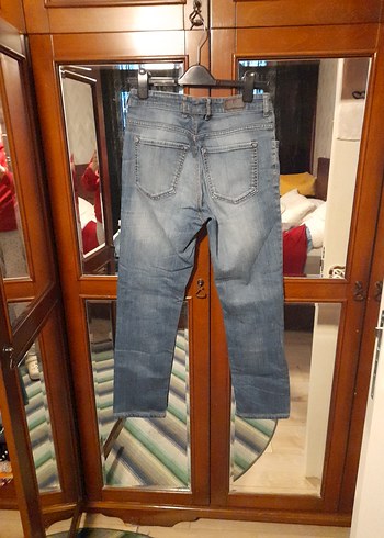 i Mavi Bol Kesim Midi Denim erkek Kot Pantolon - Görsel 8