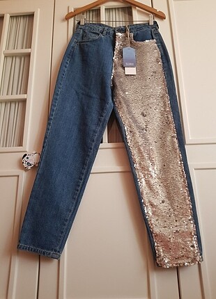 Pull&bear yüksek bel payetli mom jean 