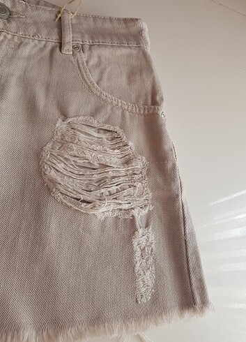 xs Beden camel Renk Pull bear yüksek bel mom jean şort