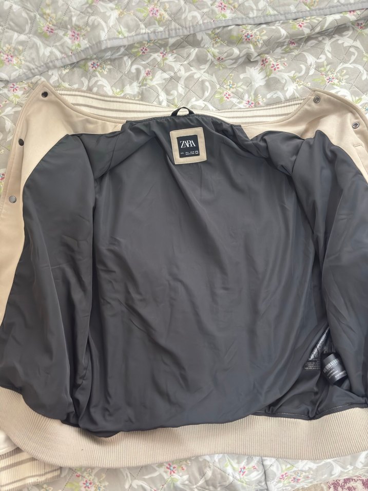 Düğmeli Gri Beyaz Deri Erkek Ceket Zara bomber ceket - Görsel 2