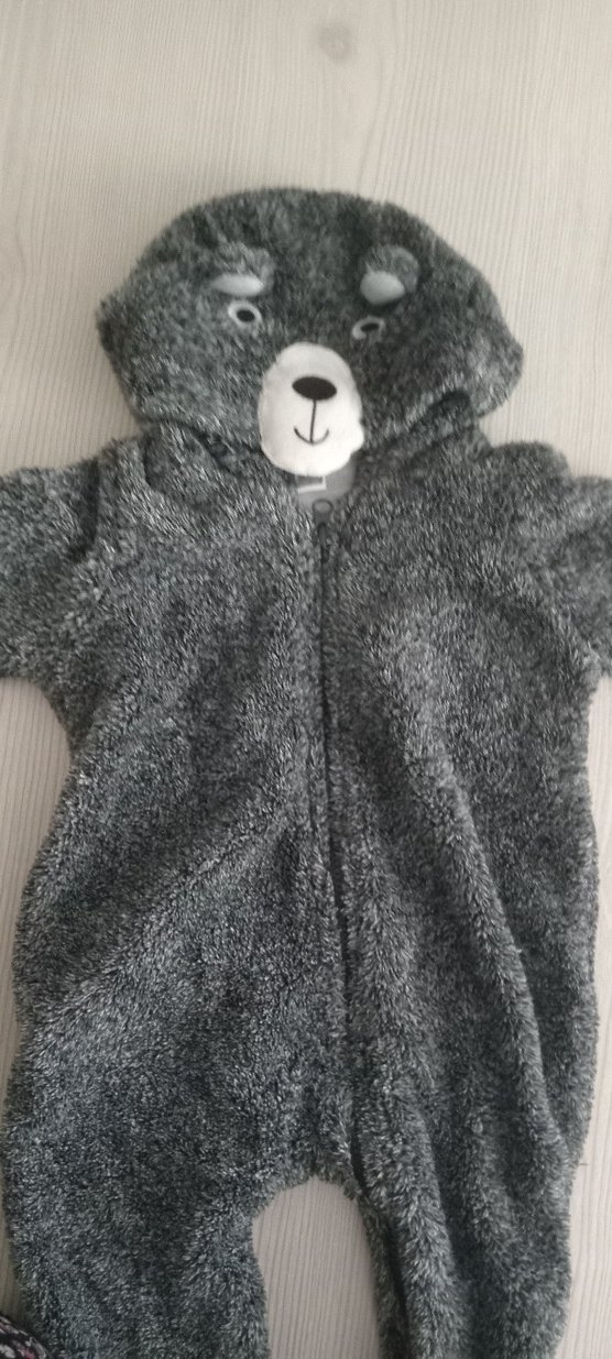 Gri Peluş Bebek Tulumu Kapüşonlu - Görsel 2