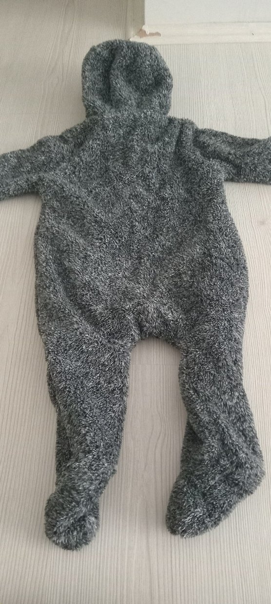 Gri Peluş Bebek Tulumu Kapüşonlu - Görsel 3