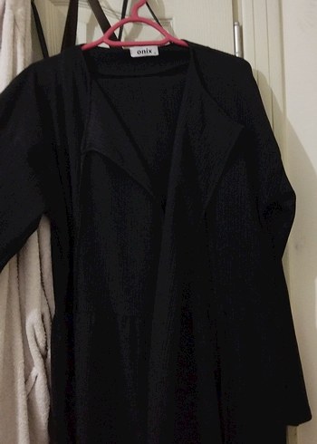 Siyah Uzun Keten Kadın Kimono Takım