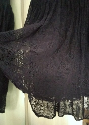 Diğer Dantel Detaylı Siyah Midi Gotik Etek