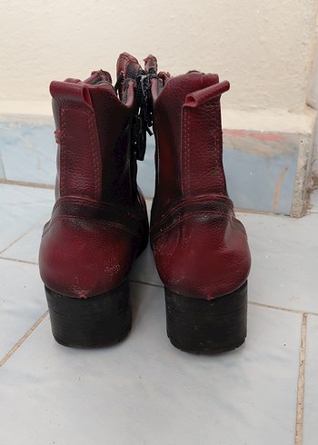 Bordo Deri Kadın Dolgu Topuklu Bot - Görsel 3