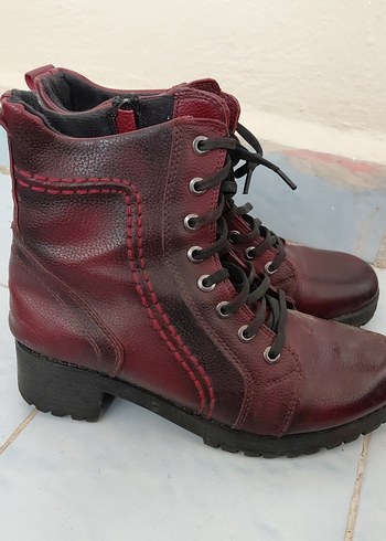 Bordo Deri Kadın Dolgu Topuklu Bot - Görsel 2