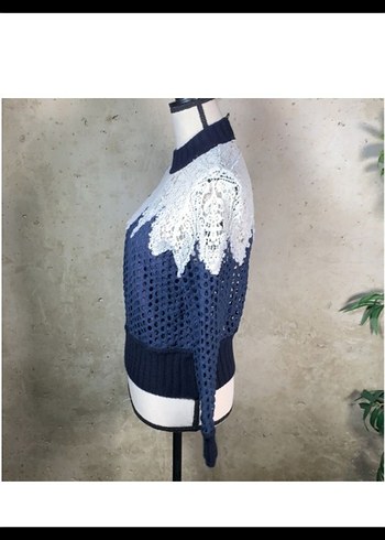 Dantel Detaylı Yüksek Yakalı Kadın Triko - Görsel 4