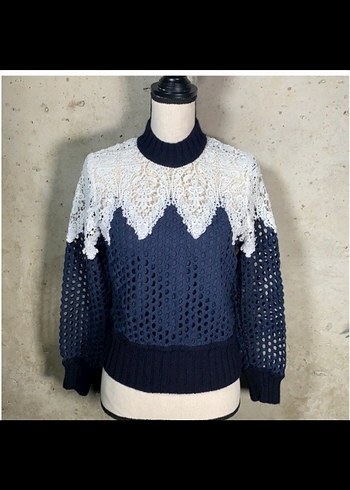 Dantel Detaylı Yüksek Yakalı Kadın Triko - Görsel 5