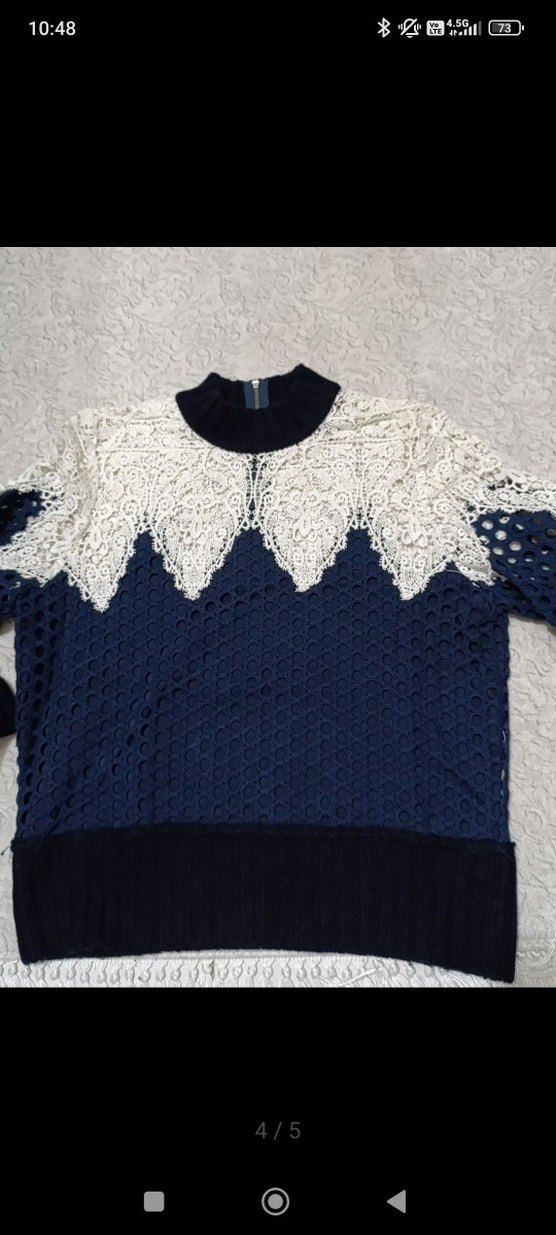 Dantel Detaylı Yüksek Yakalı Kadın Triko - Görsel 3