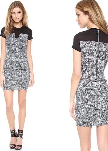 Kısa Gri Transparan Detaylı Elbise - Görsel 7