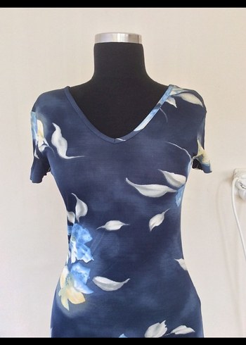 Lacivert  Desenli Uzun Elbise - Görsel 7