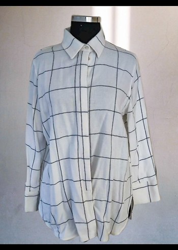 Düz Kesim Kareli Bej Kadın Gömlek - Görsel 2