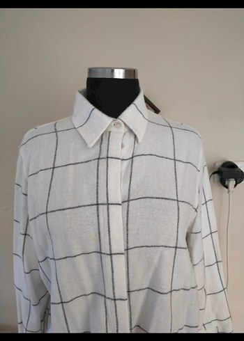 Düz Kesim Kareli Bej Kadın Gömlek - Görsel 5