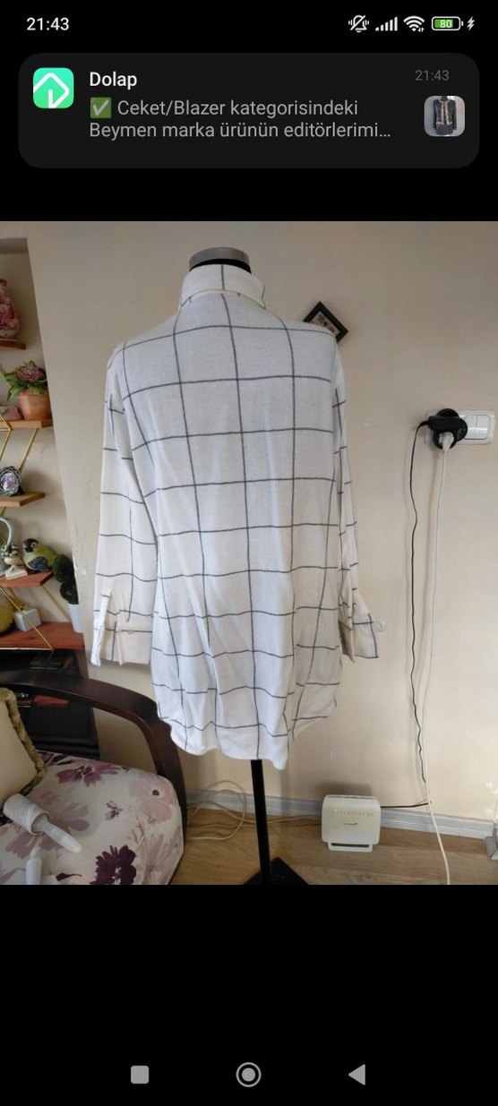 Düz Kesim Kareli Bej Kadın Gömlek - Görsel 3