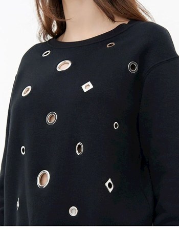 SANDRO MARKA  antrasit delikli  Kadın Sweatshirt - Görsel 7