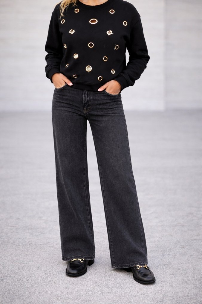 SANDRO MARKA  antrasit delikli  Kadın Sweatshirt - Görsel 2