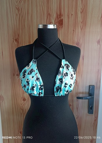 Leopar Desenli Turkuaz İpli Bikini - Görsel 4