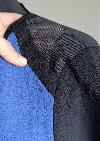 Siyah Kısa Kollu Mavi Mini Elbise - Görsel 7