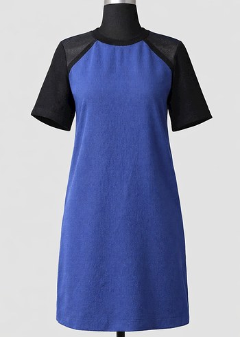 Siyah Kısa Kollu Mavi Mini Elbise - Görsel 2