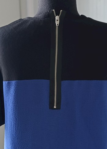 Siyah Kısa Kollu Mavi Mini Elbise - Görsel 4