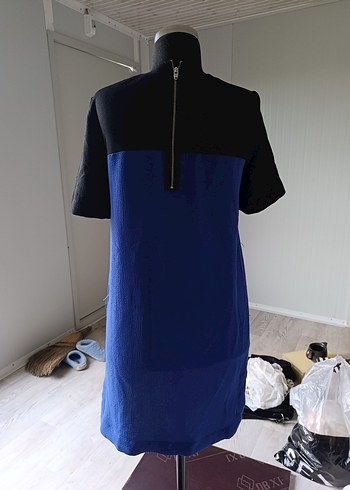 Siyah Kısa Kollu Mavi Mini Elbise - Görsel 5