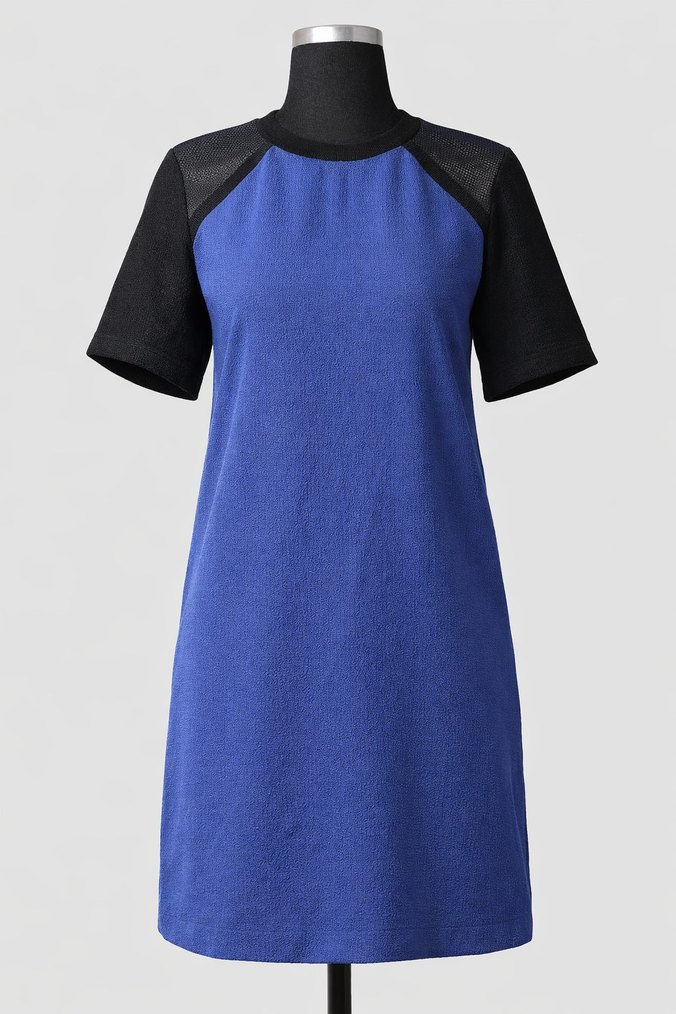 Siyah Kısa Kollu Mavi Mini Elbise - Görsel 2