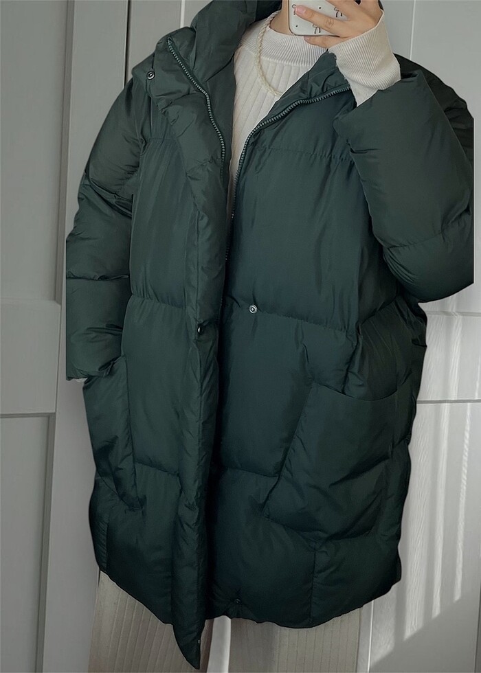 Oversize Şişme Mont Yeşil - Görsel 4