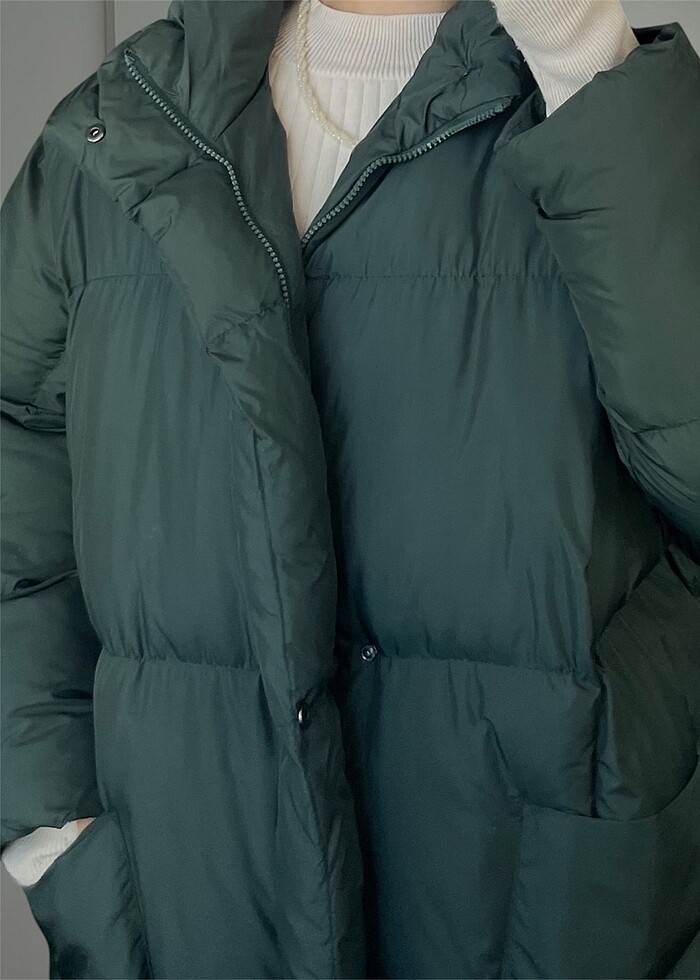 Oversize Şişme Mont Yeşil - Görsel 3