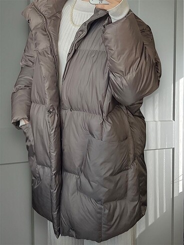 Oversize Şişme Mont Vizon Gri