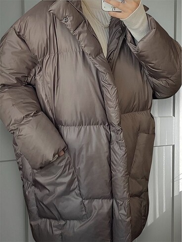 universal Beden camel Renk Oversize Şişme Mont Vizon Gri