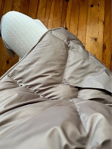 Oversize Şişme Mont Vizon Gri - Görsel 5