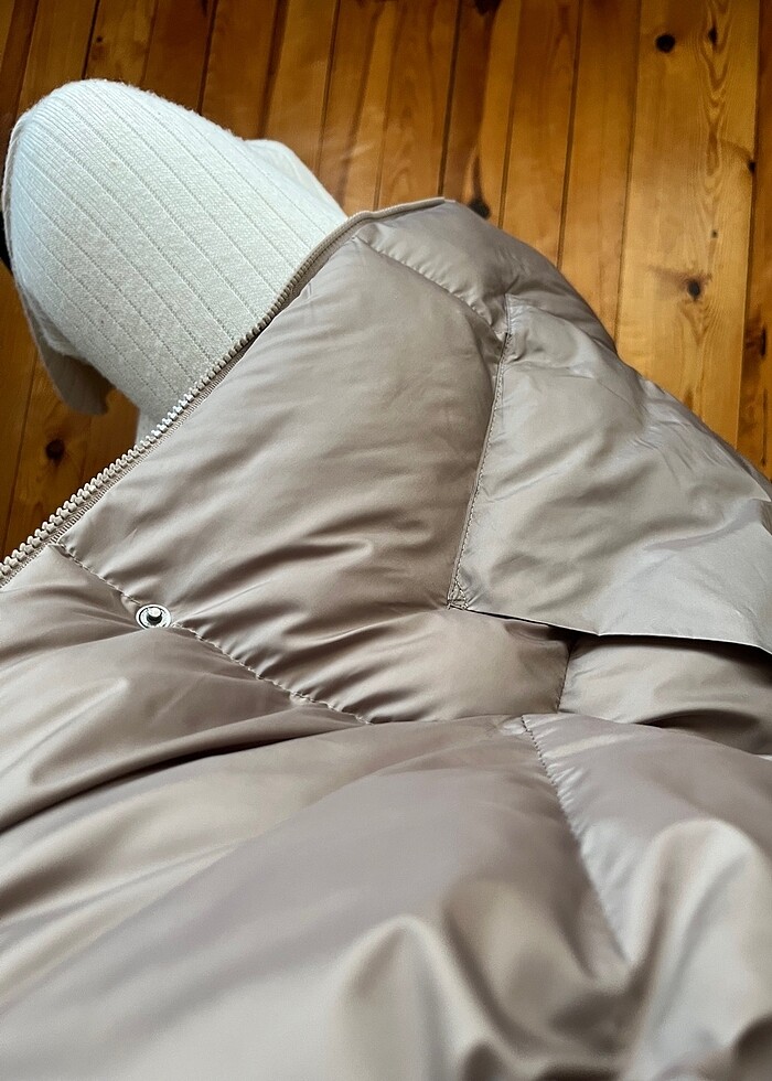 Oversize Şişme Mont Vizon Gri - Görsel 5