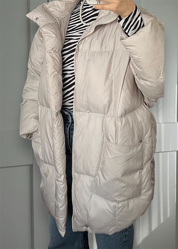 Oversize Şişme Mont Taş Rengi - Görsel 2