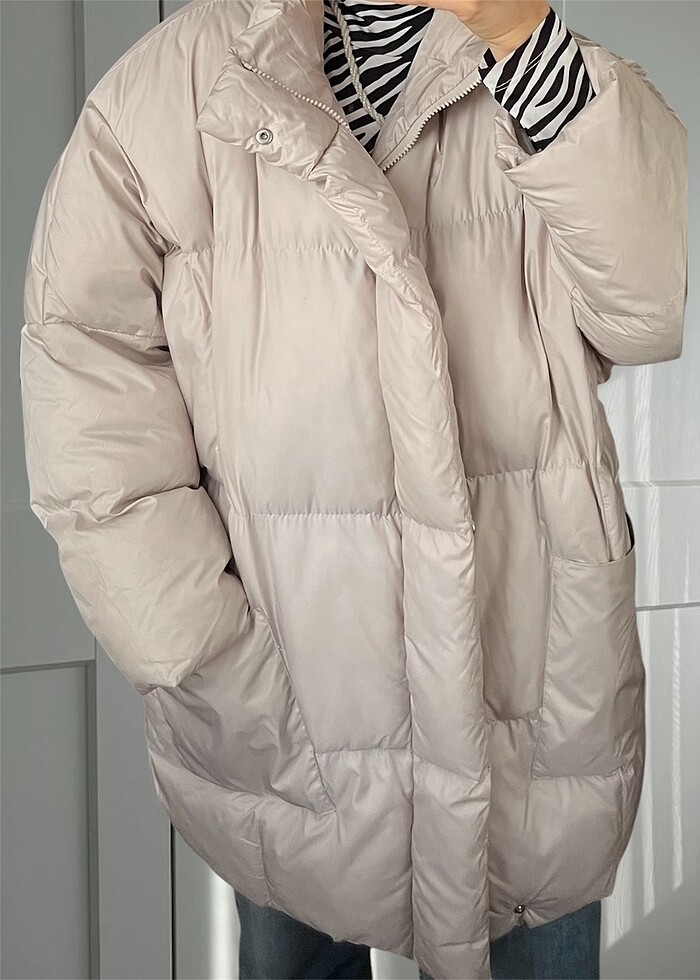 Oversize Şişme Mont Taş Rengi - Görsel 3