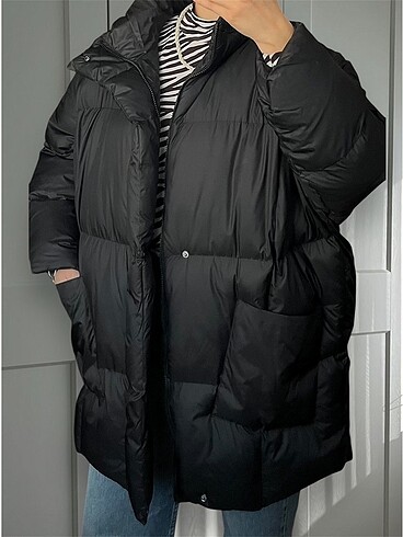 Siyah Oversize Şişme Mont