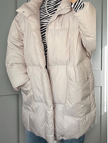 Bej Oversize Şişme Mont
