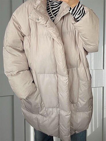 universal Beden Bej Oversize Şişme Mont