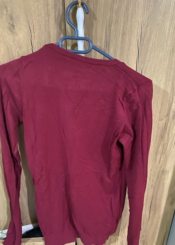 Bordo V Yaka Düğmeli Kadın Hırka - Görsel 2