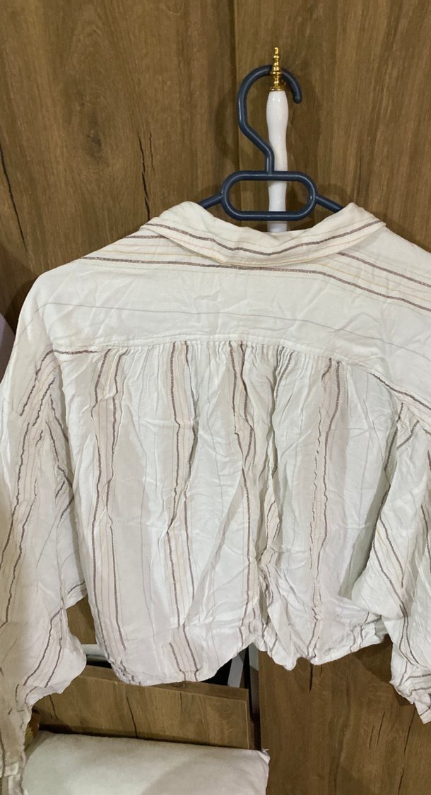 Kadın Beyaz Keten Uzun Kollu Gömlek - Görsel 2