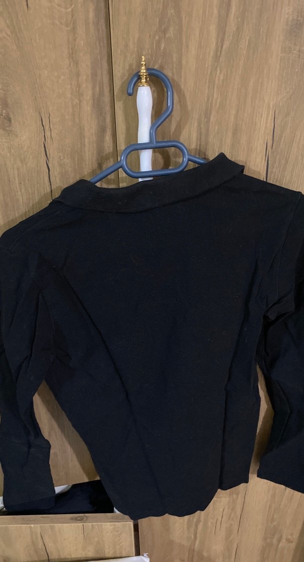 Uzun Kollu Siyah Polo Yaka Kadın Gömlek - Görsel 2