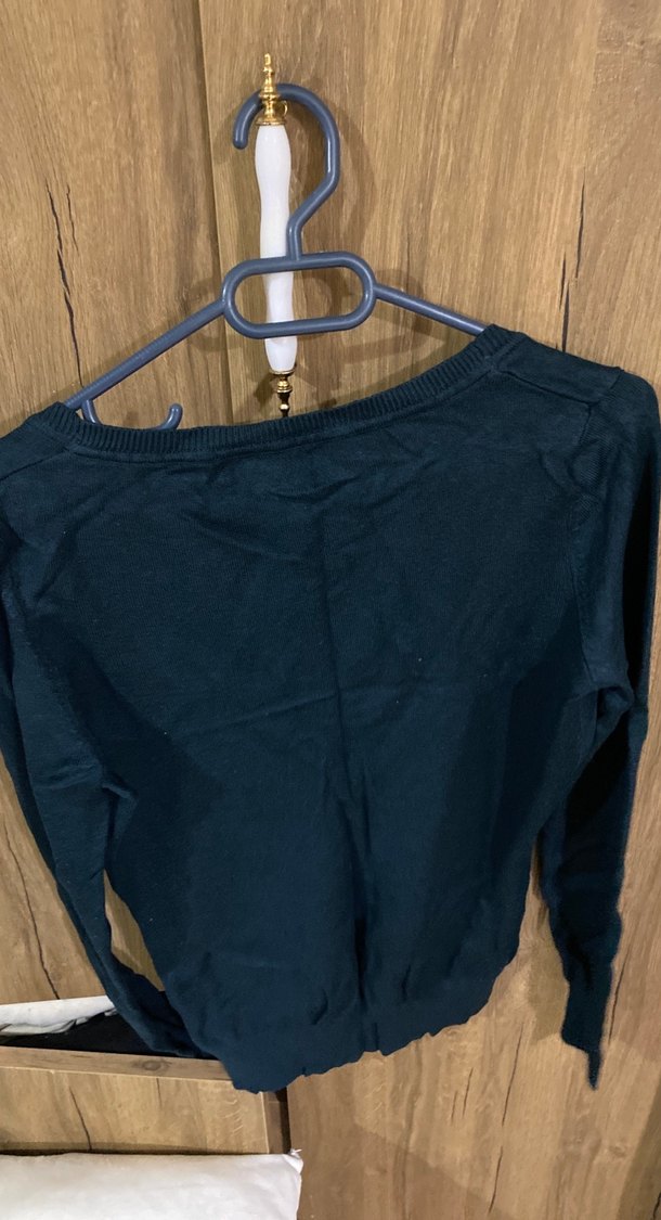 Kadın Mavi Denim V Yaka Düğmeli Hırka - Görsel 2