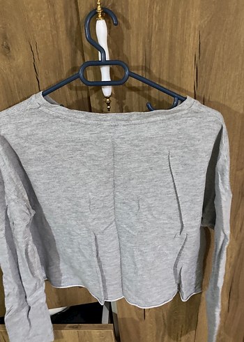 Gri Kadın Uzun Kollu Triko Sweatshirt - Görsel 2