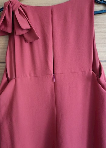 xl Beden bordo Renk Turuncu V Yaka Kolsuz Elbise