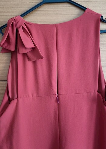 Turuncu V Yaka Kolsuz Elbise - Görsel 5