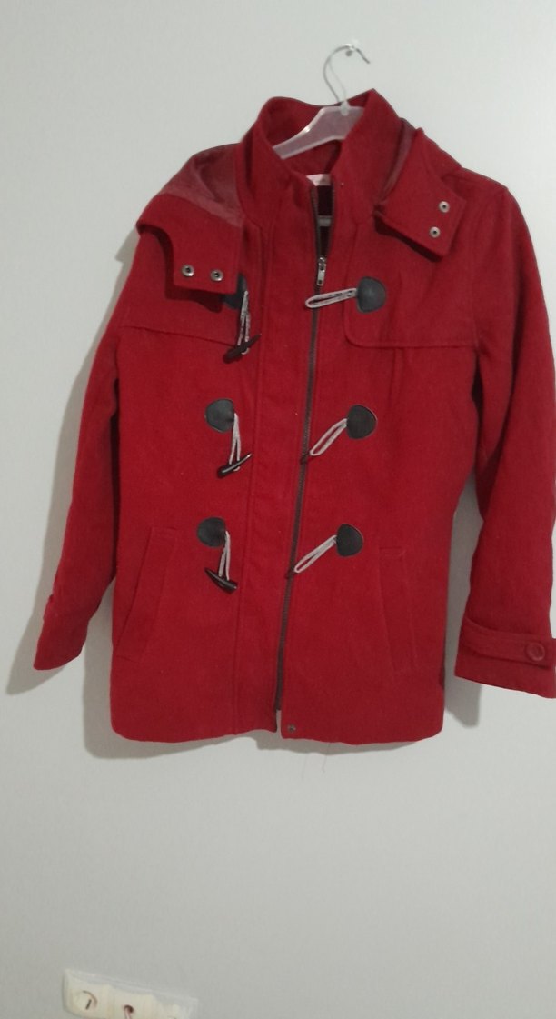 Bordo Düğmeli Midi Kadın Kaban - Görsel 2