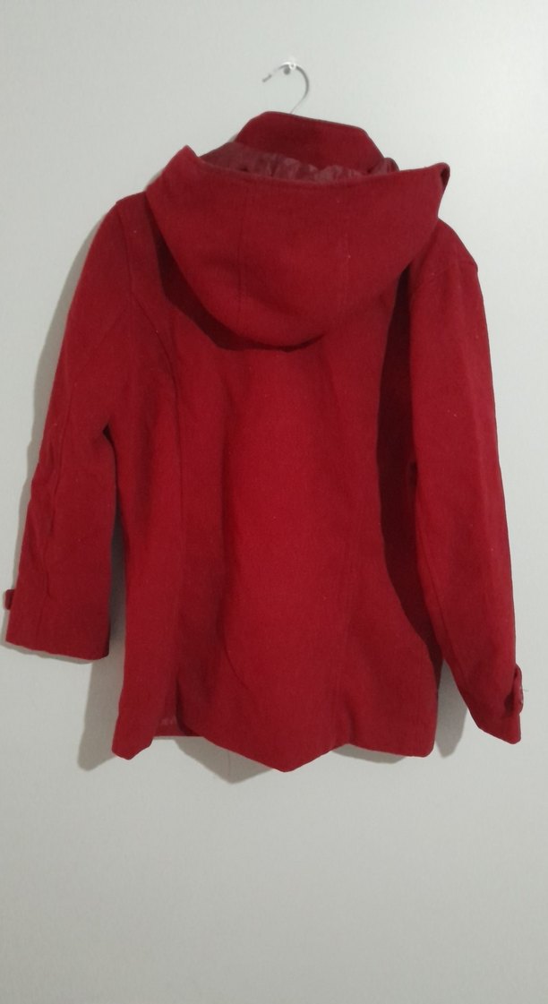 Bordo Düğmeli Midi Kadın Kaban - Görsel 4